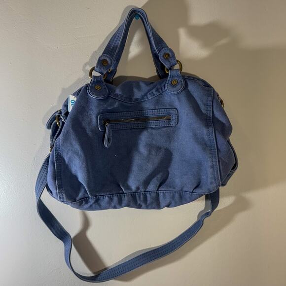 Y2K Slouchy Canvas Shoulder Bag | Light Blue Washed Denim Look Cargo Hobo - Picture 1 of 8